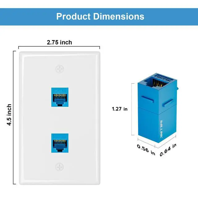Alt view image 5 of 7 - 5-Pack Cat6A Ethernet Wall Plate, 2-Port RJ45 Wall Plate, Blue | 2-Port Keystone Wall Plates with Cat 6A Coupler 10Gbit/s, Female to Female Cat6a Wall Plate, Cat6a/Cat6/5e, PoE