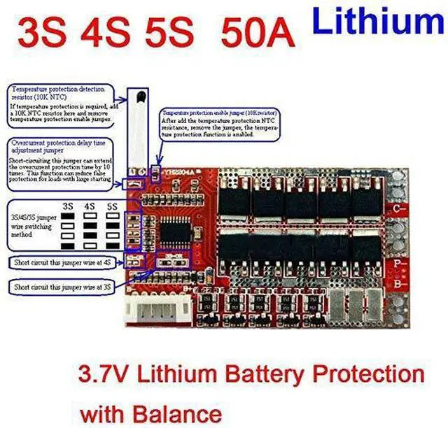 Alt view image 5 of 6 - 5S 50A w/Balance 3.7V 18650 Lithium Battery Cell PCB BMS Protection Board