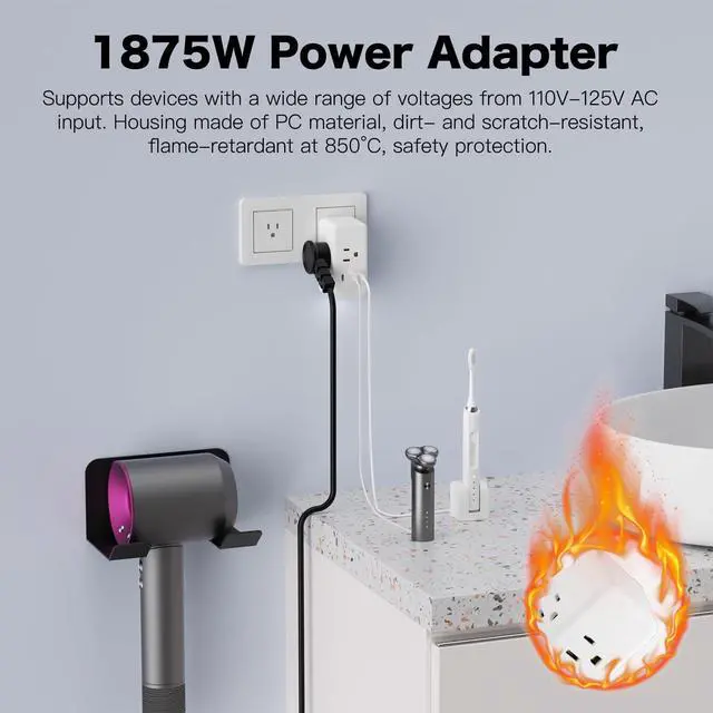 Alt view image 4 of 7 - Multi Plug Socket Extender with Night Light and USB Surge Protector, 3 USB Wall Chargers, Suitable for Wide spacing sockets for Travel, Home, and University Dormitories (White)