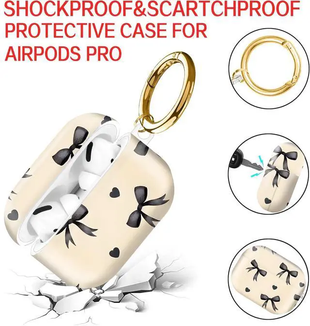 Alt view image 4 of 6 - Compatible with AirPod Pro Case 2nd/1st Gen (2023/2022/2019),Shockproof Protective Cover with Keychain for Women,Cute Charging Case for Airpod Pro 2/1(Black Bows Love)