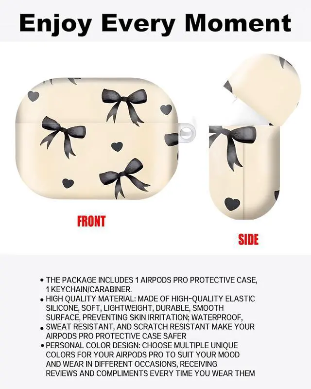 Alt view image 2 of 6 - Compatible with AirPod Pro Case 2nd/1st Gen (2023/2022/2019),Shockproof Protective Cover with Keychain for Women,Cute Charging Case for Airpod Pro 2/1(Black Bows Love)
