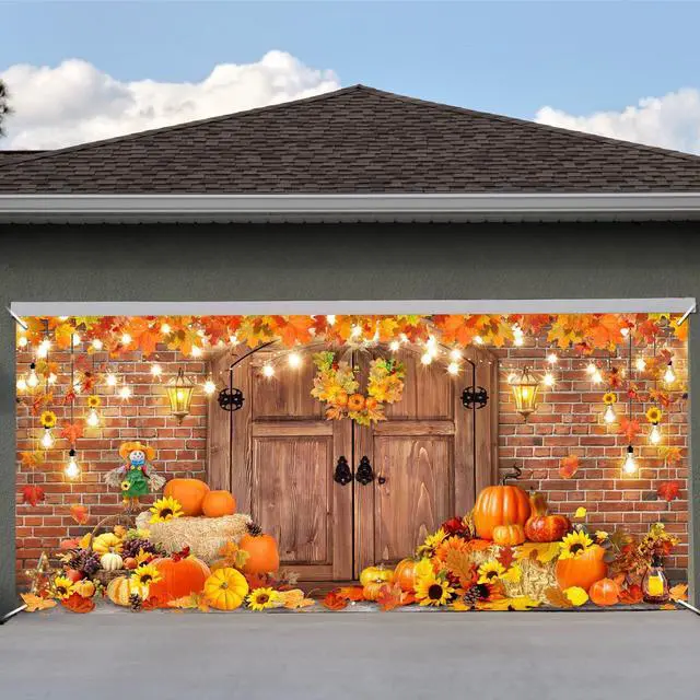 Main image of Fall Garage Door Banner Cover 6 x 13 ft Thanksgiving Garage Door Backdrop | Large Garage Door Cover Fall Harvest Holiday Background