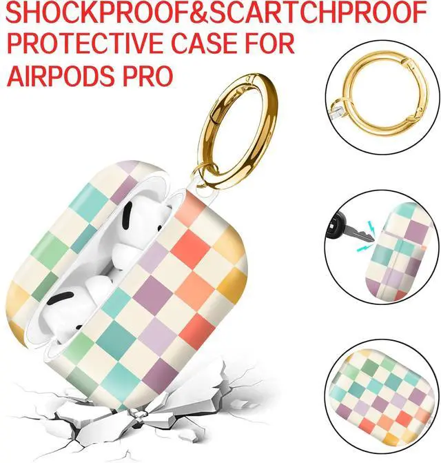 Alt view image 4 of 6 - Compatible with AirPod Pro Case 2nd/1st Gen (2023/2022/2019),Shockproof Protective Cover with Keychain for Women,Cute Charging Case for Airpod Pro 2/1(Vintage Rainbow Checkerboard)