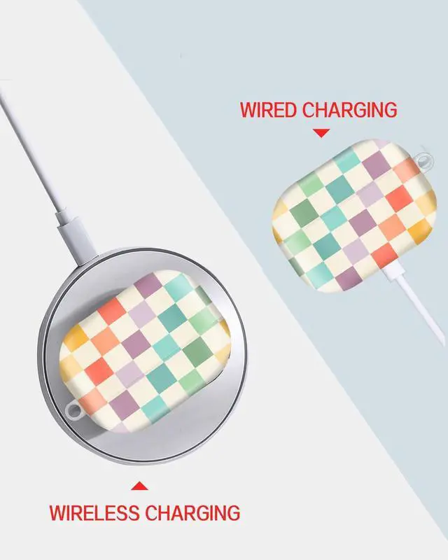 Alt view image 5 of 6 - Compatible with AirPod Pro Case 2nd/1st Gen (2023/2022/2019),Shockproof Protective Cover with Keychain for Women,Cute Charging Case for Airpod Pro 2/1(Vintage Rainbow Checkerboard)