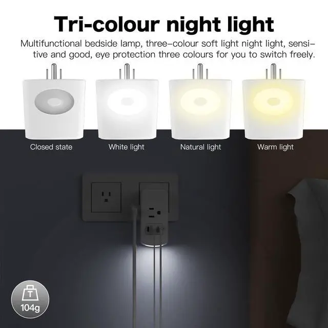 Alt view image 5 of 7 - Multi Plug Socket Extender with Night Light and USB Surge Protector, 3 USB Wall Chargers, Suitable for Wide spacing sockets for Travel, Home, and University Dormitories (White)