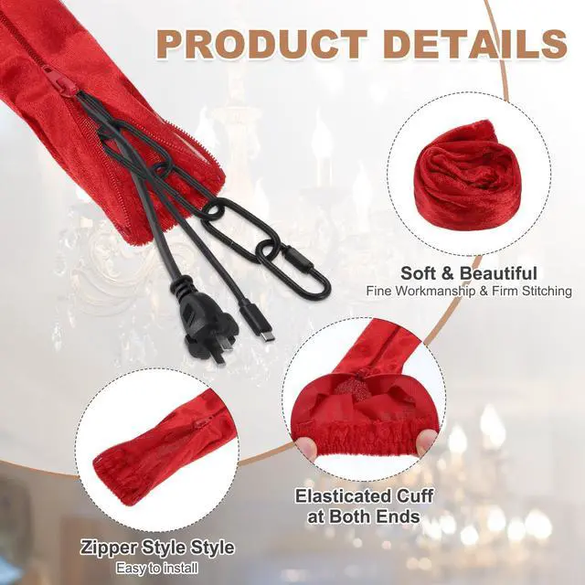 Alt view image 3 of 7 - 2ft Chandelier Chain Cord Cover, 2 Pcs Velvet Cloth Fabric Chain Sleeve Decorative Cord Covers for Chandelier Wires Swing Cable, Zipper Style, Red