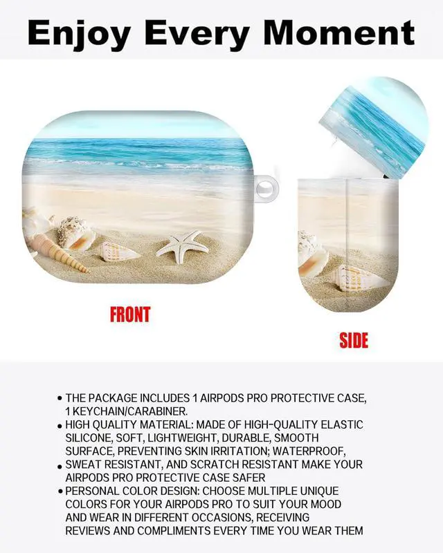 Alt view image 2 of 6 - Compatible with AirPod Pro Case 2nd/1st Gen (2023/2022/2019),Shockproof Protective Cover with Keychain for Women,Cute Charging Case for Airpod Pro 2/1(Starfish Beach)