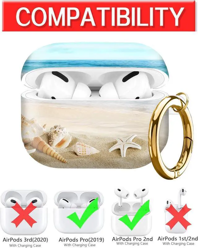 Alt view image 3 of 6 - Compatible with AirPod Pro Case 2nd/1st Gen (2023/2022/2019),Shockproof Protective Cover with Keychain for Women,Cute Charging Case for Airpod Pro 2/1(Starfish Beach)