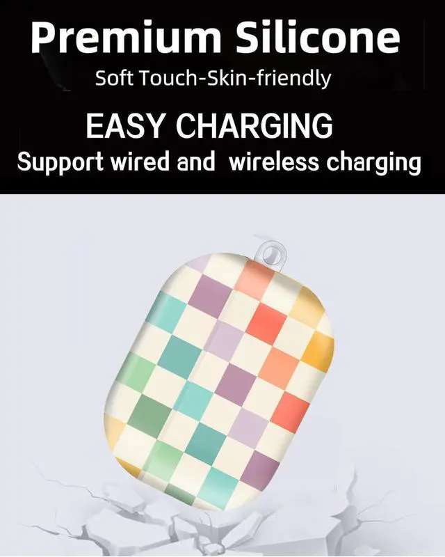 Alt view image 6 of 6 - Compatible with AirPod Pro Case 2nd/1st Gen (2023/2022/2019),Shockproof Protective Cover with Keychain for Women,Cute Charging Case for Airpod Pro 2/1(Vintage Rainbow Checkerboard)