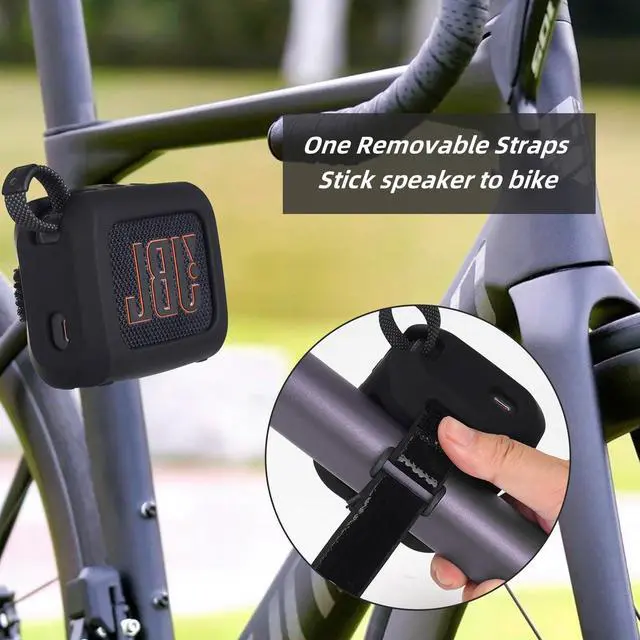 Alt view image 3 of 7 - Silicone Case for JBL Go 4 Ultra Portable Bluetooth Speaker, with Removable Strap Attach to Bike Golf Cart Boat (Black)