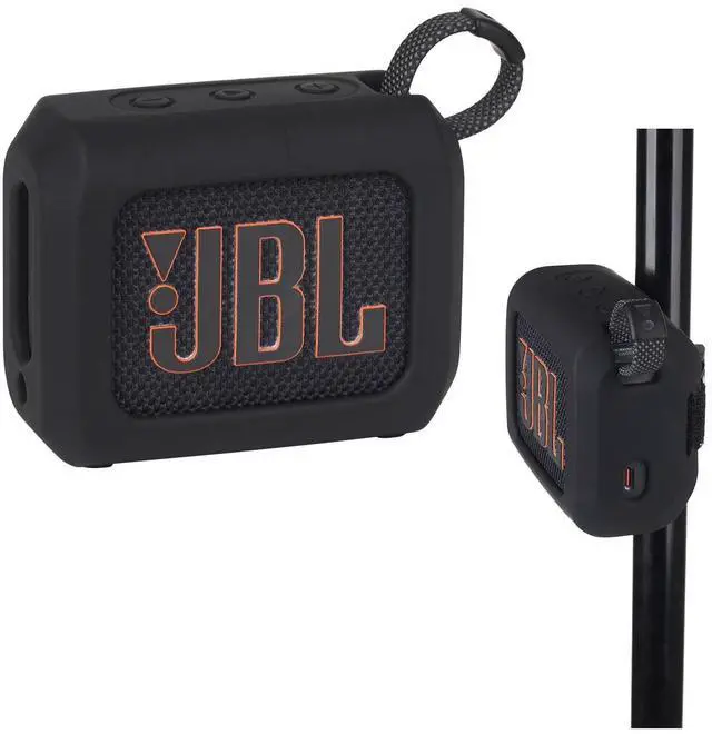 Main image of Silicone Case for JBL Go 4 Ultra Portable Bluetooth Speaker, with Removable Strap Attach to Bike Golf Cart Boat (Black)
