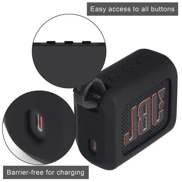 Alt view image 5 of 7 - Silicone Case for JBL Go 4 Ultra Portable Bluetooth Speaker, with Removable Strap Attach to Bike Golf Cart Boat (Black)