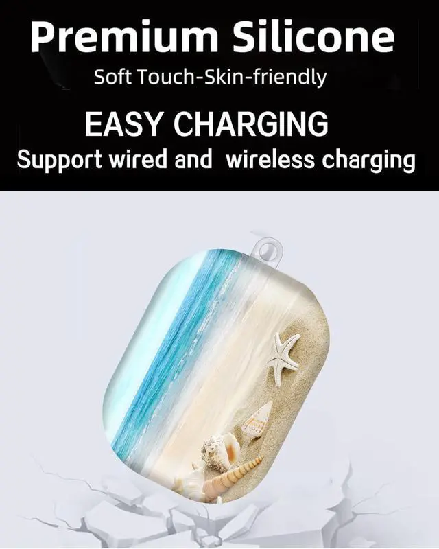 Alt view image 6 of 6 - Compatible with AirPod Pro Case 2nd/1st Gen (2023/2022/2019),Shockproof Protective Cover with Keychain for Women,Cute Charging Case for Airpod Pro 2/1(Starfish Beach)