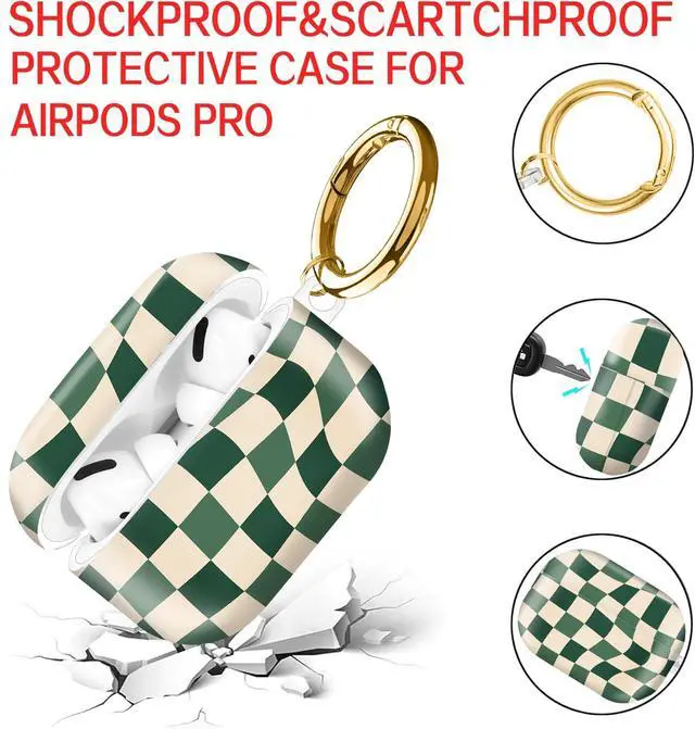 Alt view image 4 of 6 - Compatible with AirPod Pro Case 2nd/1st Gen (2023/2022/2019),Shockproof Protective Cover with Keychain for Women,Cute Charging Case for Airpod Pro 2/1(Green Checkered)
