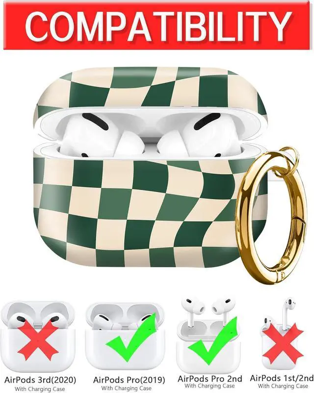 Alt view image 3 of 6 - Compatible with AirPod Pro Case 2nd/1st Gen (2023/2022/2019),Shockproof Protective Cover with Keychain for Women,Cute Charging Case for Airpod Pro 2/1(Green Checkered)