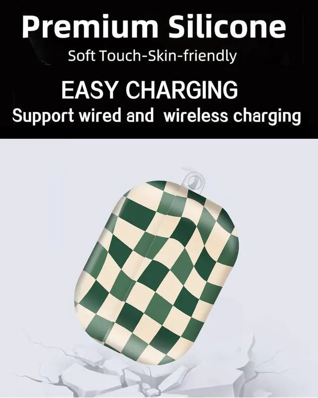 Alt view image 6 of 6 - Compatible with AirPod Pro Case 2nd/1st Gen (2023/2022/2019),Shockproof Protective Cover with Keychain for Women,Cute Charging Case for Airpod Pro 2/1(Green Checkered)