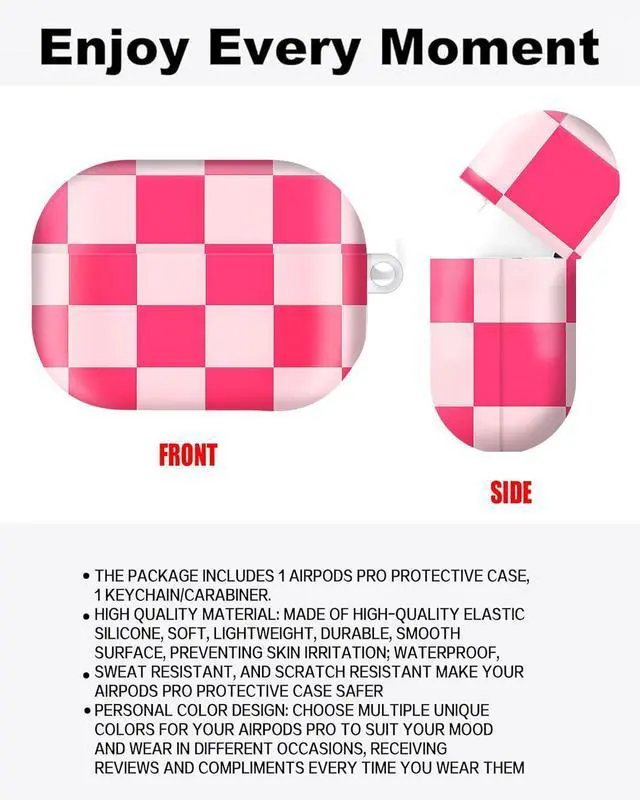 Alt view image 2 of 6 - Compatible with AirPod Pro Case 2nd/1st Gen (2023/2022/2019),Shockproof Protective Cover with Keychain for Women,Cute Charging Case for Airpod Pro 2/1(Pink Plaid)