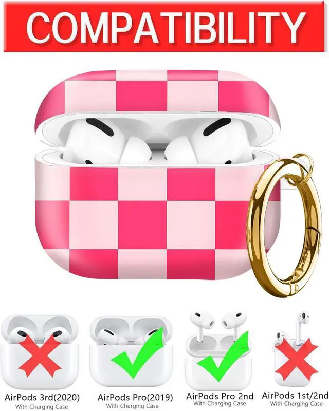 Alt view image 3 of 6 - Compatible with AirPod Pro Case 2nd/1st Gen (2023/2022/2019),Shockproof Protective Cover with Keychain for Women,Cute Charging Case for Airpod Pro 2/1(Pink Plaid)