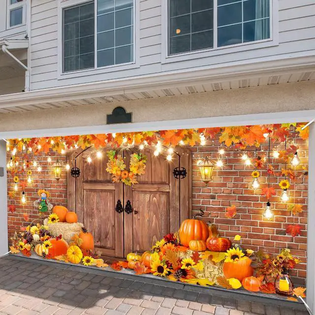 Alt view image 6 of 7 - Fall Garage Door Banner Cover 6 x 13 ft Thanksgiving Garage Door Backdrop | Large Garage Door Cover Fall Harvest Holiday Background