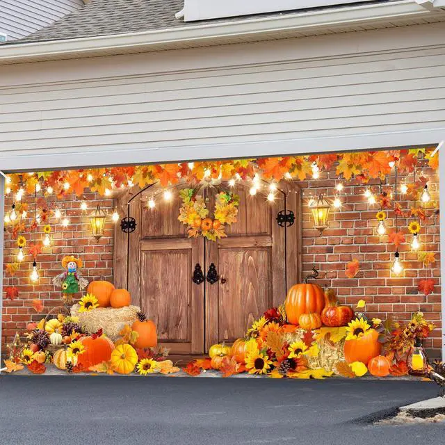 Alt view image 7 of 7 - Fall Garage Door Banner Cover 6 x 13 ft Thanksgiving Garage Door Backdrop | Large Garage Door Cover Fall Harvest Holiday Background