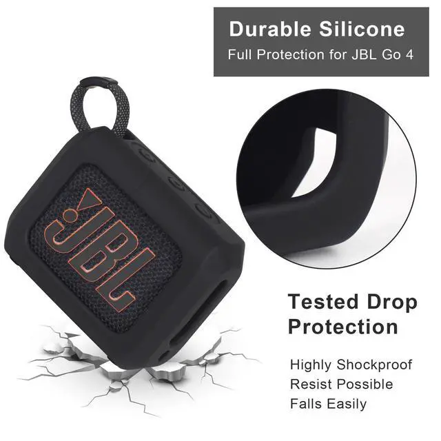 Alt view image 7 of 7 - Silicone Case for JBL Go 4 Ultra Portable Bluetooth Speaker, with Removable Strap Attach to Bike Golf Cart Boat (Black)