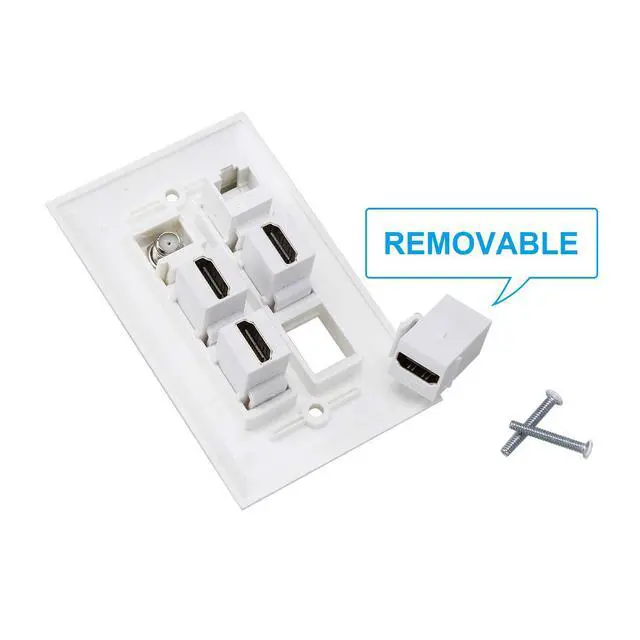Alt view image 3 of 4 - HDMI Wall Plate 4Port, 1 Cat6 Ethernet, 1 Coax Cable TV F Type Port | HDMI 2.0 Coupler Insert Wallplate, Decorative Female to Female Faceplate, White