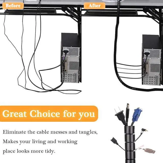 Alt view image 3 of 7 - 20FT Spiral Winding Cable Management Pipe Wire Wrap Line Coiled Tube, 1.1" Diameter Flexible Cord Covered Protective Bundler Sleeve Hose for Office, Computer, TV, Cinema & Car (Black)