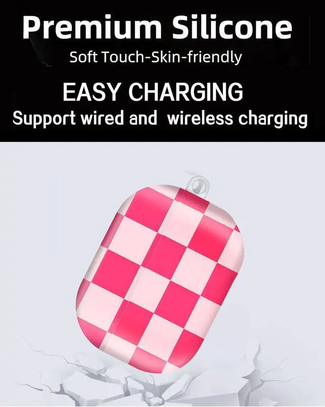 Alt view image 6 of 6 - Compatible with AirPod Pro Case 2nd/1st Gen (2023/2022/2019),Shockproof Protective Cover with Keychain for Women,Cute Charging Case for Airpod Pro 2/1(Pink Plaid)