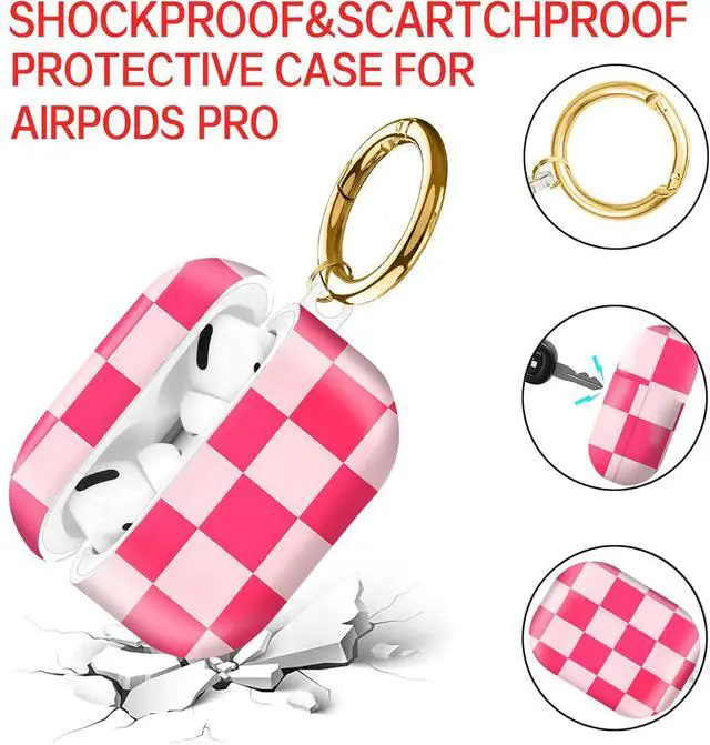 Alt view image 4 of 6 - Compatible with AirPod Pro Case 2nd/1st Gen (2023/2022/2019),Shockproof Protective Cover with Keychain for Women,Cute Charging Case for Airpod Pro 2/1(Pink Plaid)