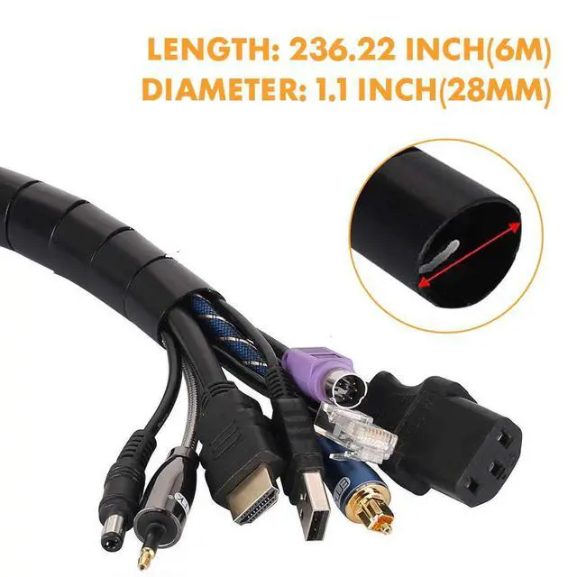 Alt view image 4 of 7 - 20FT Spiral Winding Cable Management Pipe Wire Wrap Line Coiled Tube, 1.1" Diameter Flexible Cord Covered Protective Bundler Sleeve Hose for Office, Computer, TV, Cinema & Car (Black)