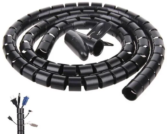 Main image of 20FT Spiral Winding Cable Management Pipe Wire Wrap Line Coiled Tube, 1.1" Diameter Flexible Cord Covered Protective Bundler Sleeve Hose for Office, Computer, TV, Cinema & Car (Black)