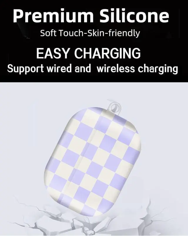 Alt view image 6 of 6 - Compatible with AirPod Pro Case 2nd/1st Gen (2023/2022/2019),Shockproof Protective Cover with Keychain for Women,Cute Charging Case for Airpod Pro 2/1(Purple Checkered)