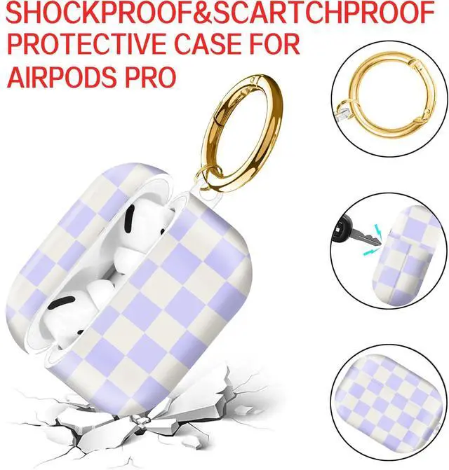 Alt view image 4 of 6 - Compatible with AirPod Pro Case 2nd/1st Gen (2023/2022/2019),Shockproof Protective Cover with Keychain for Women,Cute Charging Case for Airpod Pro 2/1(Purple Checkered)
