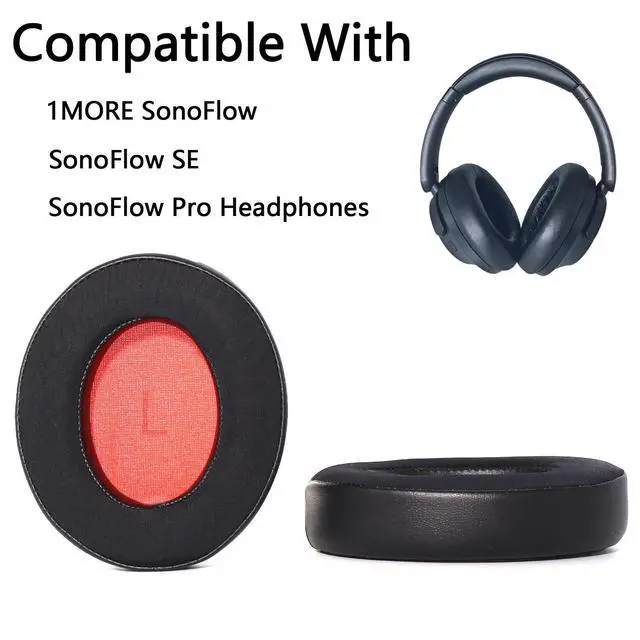 Alt view image 2 of 7 - Cooling Gel Replacement Ear Pads for 1MORE SonoFlow Headphones - Black | For 1MORE SonoFlow/Pro/SE, Protein Leather Ear Cushions Replacement with Memory Foam, Earpads for Long Gaming/Music Sessions