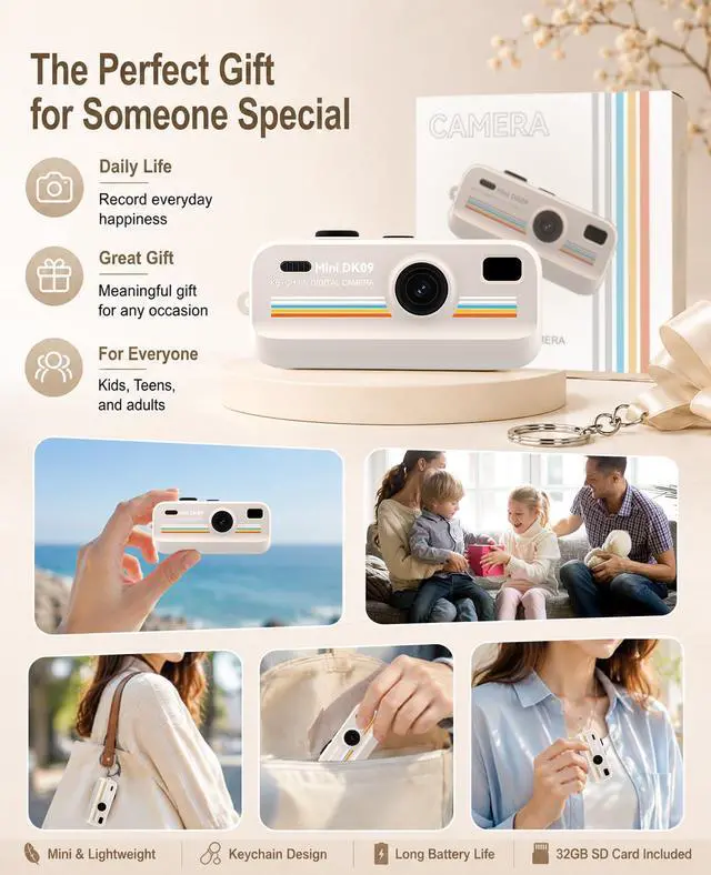 Alt view image 3 of 6 - Mini Retro Digital Camera 2K HD 16X Zoom LED Fill Light | Keychain Camera Retro Filters Portable Pocket Camera for Boys Girls and Teens