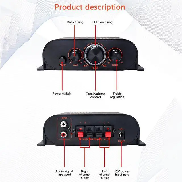 Alt view image 4 of 7 - DC12V 2.0 Channel Mini Digital Audio Power Amplifier | 20W x 2 Hi-Fi Stereo Amp, 100W Peak, with Bass & Treble Control, for Home Speakers, TV, Car, Mobile