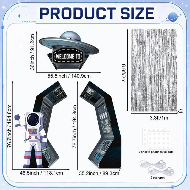 Alt view image 2 of 7 - Outer Space Birthday Party Decorations Astronaut Hanging Porch Banner Backdrop Planet Door Covers Spaceship Silver Foil Fringe Backdrop for Galaxy Solar System Boys Room Classroom Supplies Favors