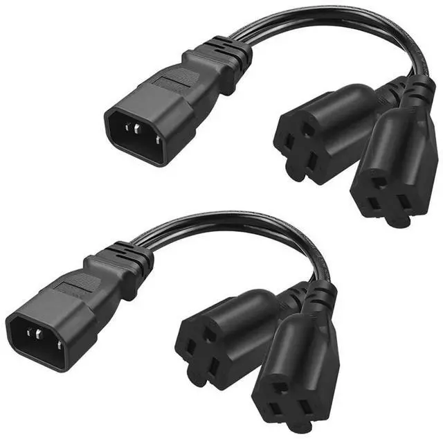 Main image of 2 Pack IEC320 C14 to NEMA 5-15R Y Splitter Power Adapter Cable,PDU/UPS Interface C14 Male Plug to 2 x 5-15R Household 3 Pin Female Socket AC Power Cord,1FT/0.32M
