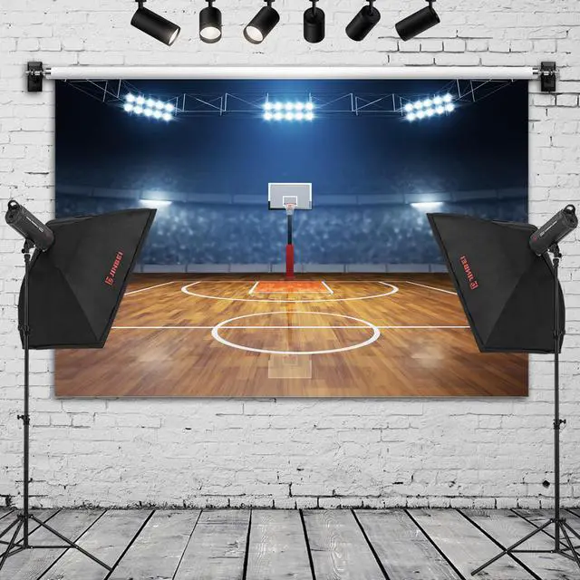 Alt view image 2 of 6 - Basketball Court Spotlight Scene Backdrop Banner - Photography Background for Studio, Party Decoration, Event Setup 72x43 Inch