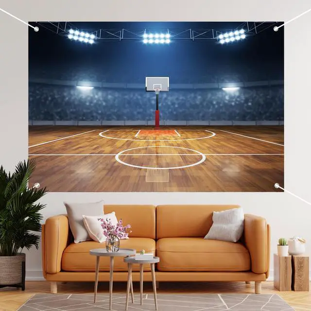 Alt view image 4 of 6 - Basketball Court Spotlight Scene Backdrop Banner - Photography Background for Studio, Party Decoration, Event Setup 72x43 Inch