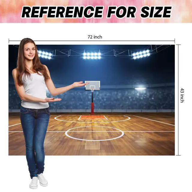 Alt view image 6 of 6 - Basketball Court Spotlight Scene Backdrop Banner - Photography Background for Studio, Party Decoration, Event Setup 72x43 Inch