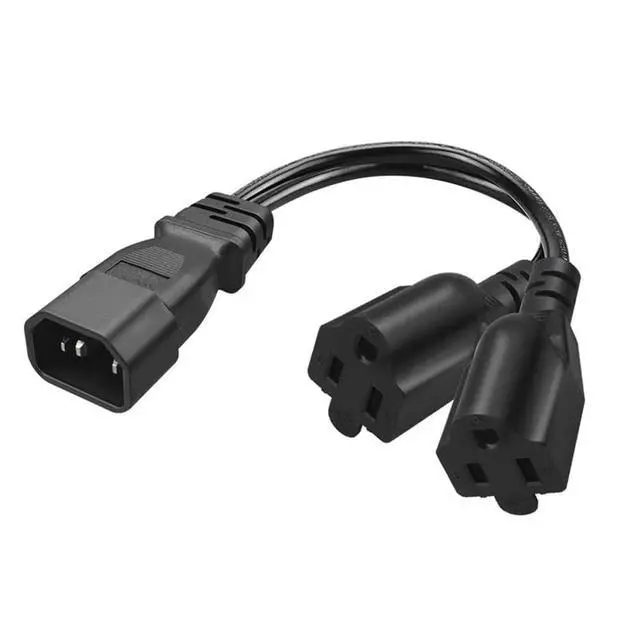 Alt view image 6 of 6 - 2 Pack IEC320 C14 to NEMA 5-15R Y Splitter Power Adapter Cable,PDU/UPS Interface C14 Male Plug to 2 x 5-15R Household 3 Pin Female Socket AC Power Cord,1FT/0.32M