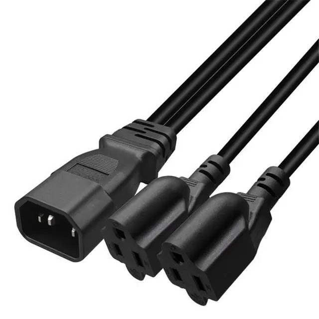 Alt view image 2 of 6 - 2 Pack IEC320 C14 to NEMA 5-15R Y Splitter Power Adapter Cable,PDU/UPS Interface C14 Male Plug to 2 x 5-15R Household 3 Pin Female Socket AC Power Cord,1FT/0.32M