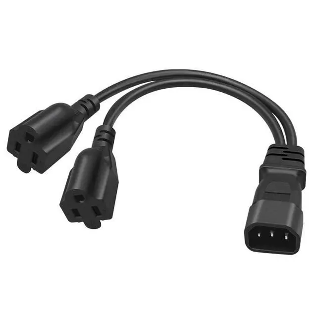 Alt view image 4 of 6 - 2 Pack IEC320 C14 to NEMA 5-15R Y Splitter Power Adapter Cable,PDU/UPS Interface C14 Male Plug to 2 x 5-15R Household 3 Pin Female Socket AC Power Cord,1FT/0.32M