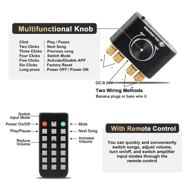 Alt view image 4 of 6 - X50H Bluetooth Amplifier 50W+50W Power Output with Remote Control, 2.0 Stereo Bluetooth Amplifier, Using TPA3116D2 HiFi Chip, (Includes a 19V4.74A DC Power Adapter)