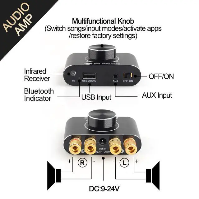 Alt view image 6 of 6 - X50H Bluetooth Amplifier 50W+50W Power Output with Remote Control, 2.0 Stereo Bluetooth Amplifier, Using TPA3116D2 HiFi Chip, (Includes a 19V4.74A DC Power Adapter)
