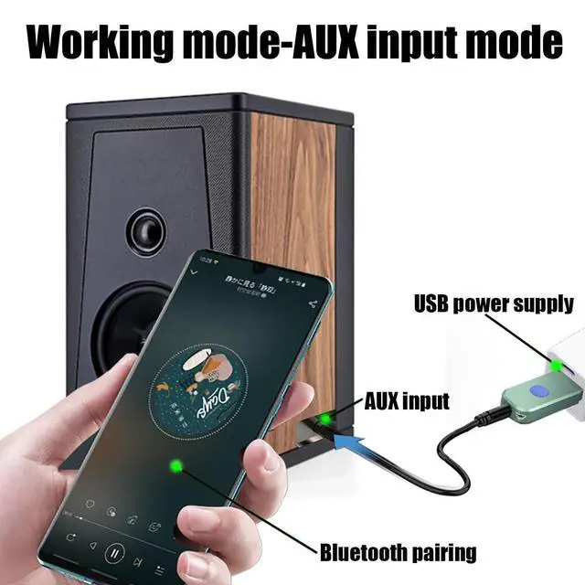 Alt view image 3 of 6 - USB to Bluetooth Car Kit,Wireless Audio Adapter, Music Receiver for Home,Car Stereo Sound System,Portable Speskers,(Aux in) with 3.5mm Cable (H222 Green)