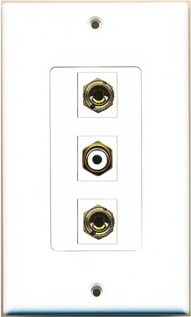 Main image of 1 Port RCA White 2 Port Banana Speaker Decorative Wall Plate - White