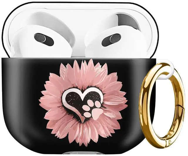 Main image of Case Compatible with AirPod 4 2024, Soft Full Protective Cover with Keychain for Women,Cute AirPod 4 Case Accessories for 4th Generation Charging 2024(Sunflower Pink Flowers Dog paw)