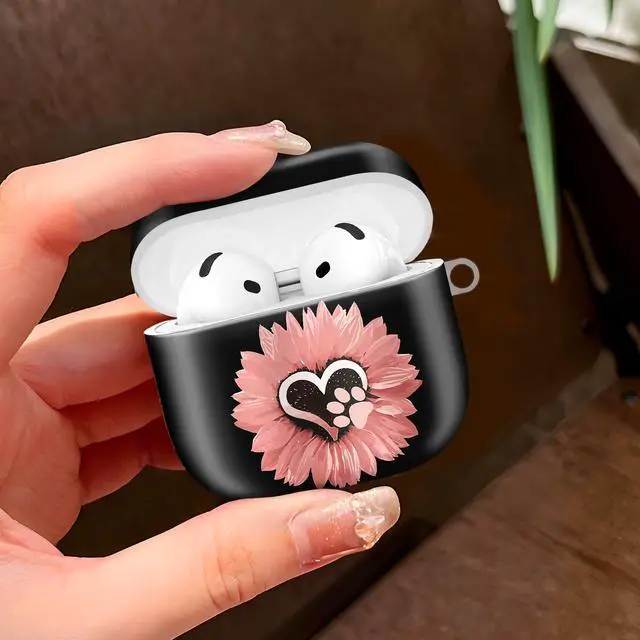 Alt view image 2 of 6 - Case Compatible with AirPod 4 2024, Soft Full Protective Cover with Keychain for Women,Cute AirPod 4 Case Accessories for 4th Generation Charging 2024(Sunflower Pink Flowers Dog paw)